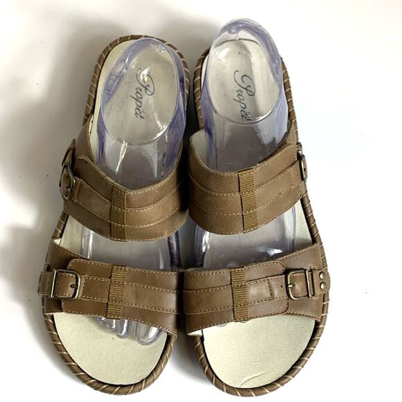 Propet Kelowna Light Brown Leather Adjustable Comfort Slide Sandals Sz 9.5XX 4E - Picture 5 of 15